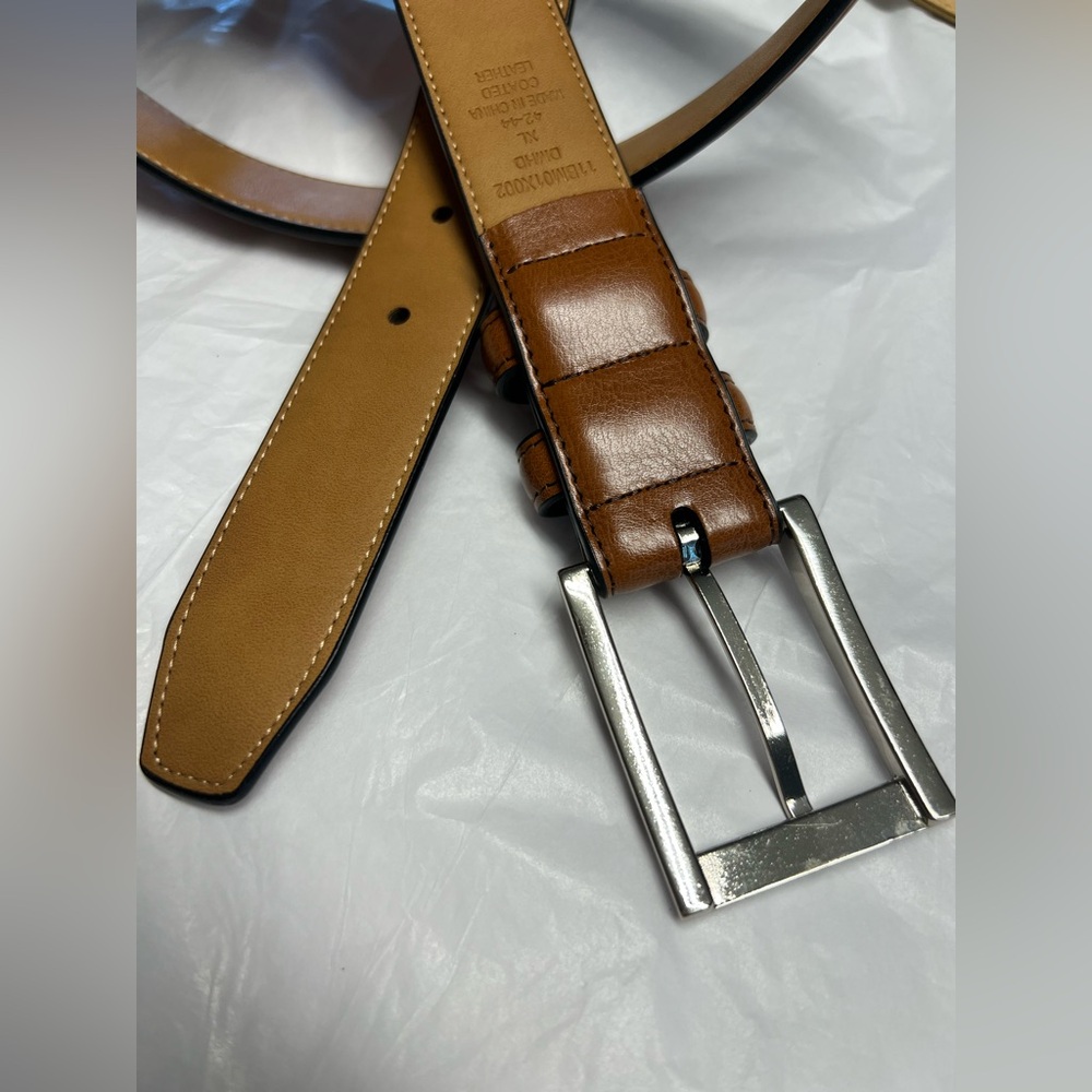 Men's Brown Coated Leather Belt. - Picture 2 of 3